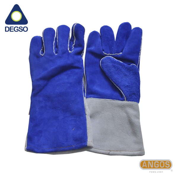 Guantes de soldadura de cuero, guantes de soldadura de palo azul, guantes  de seguridad resistentes al calor de 16 pulgadas de largo, guantes de