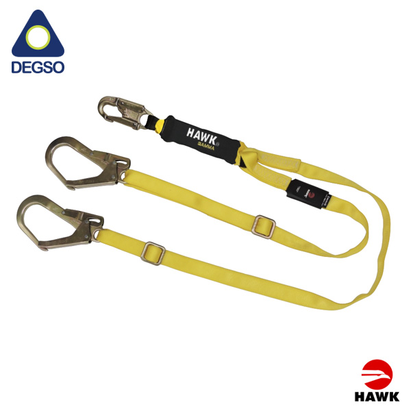 Línea de vida doble regulable de 1,30 m a 1,80 m con ganchos grandes diámetro de apertura 50 mm HAWK® 671A-STD (EN)