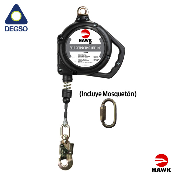 Retráctil de cable de acero 3/16" de 6 m HAWK®H/RGS-M, incluye mosquetón (EN)