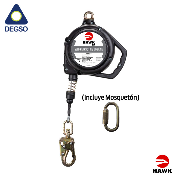 Retráctil de cable de acero 3/16&quot; de 30 ft (15 m) con gancho pequeño cumple ANSI Z359.14-2014 UNE EN-360:2002 (incluye mosquetón)