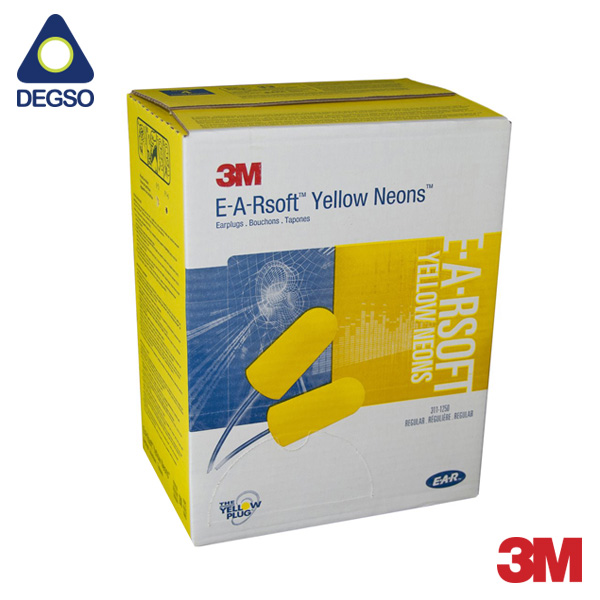 Tapón auditivo descartable 3M™ E-A-Rsoft™ Yellow Neons™ con cordón 311-1250 (caja de 200 pares)