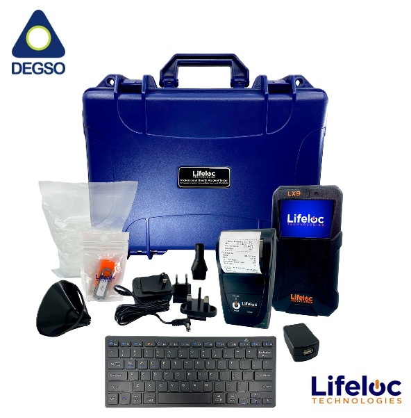 Alcoholímetro profesional portátil Lifeloc LX9 con impresora inalámbrica y teclado inalámbrico
