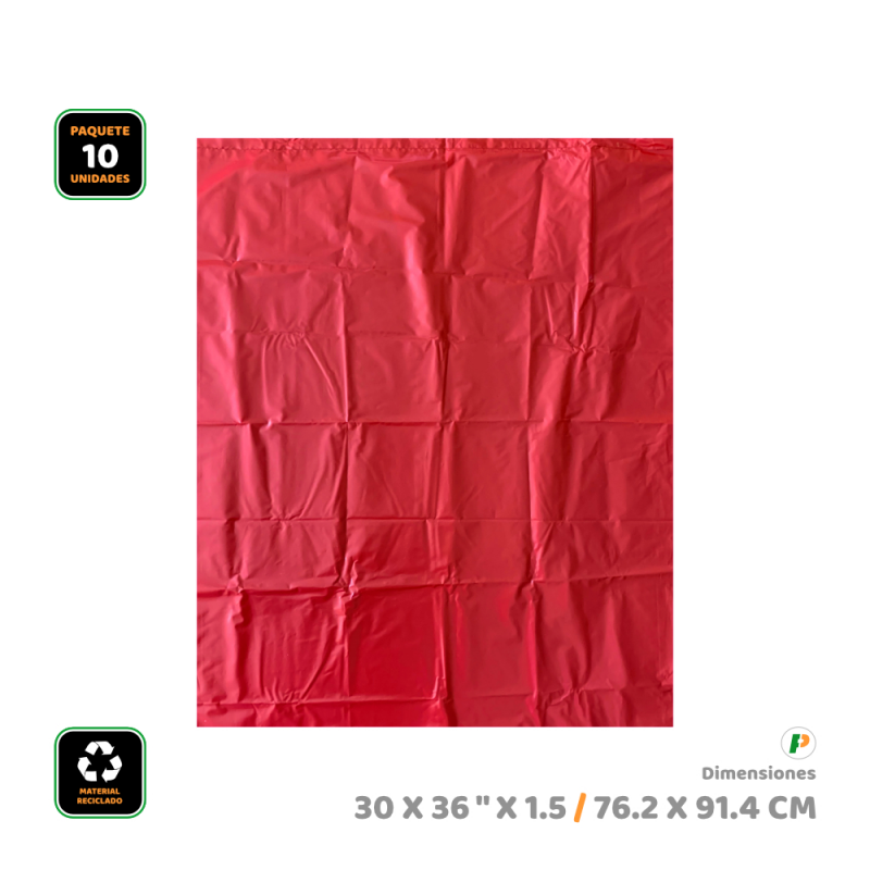 Fundas para recolección de desechos - rojo - 30x36 (paquete 10 unidades)