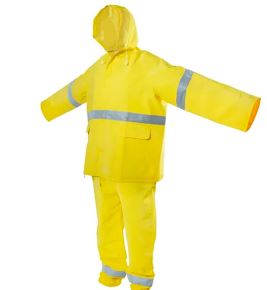 Traje Impermeable de dos piezas calibre 14 con Cinta Reflectiva en Pecho,  Espalda, Brazos, Piernas