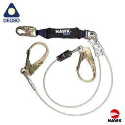 [HAWK671LC-6FT] Eslinga de vida doble brazo de cable 5/16&quot; recubierto de vinil de 1,8 m con ganchos grandes diámetro de apertura 60 mm. Con paquete absorbedor. Cumple ANSI Z359.13-2013
